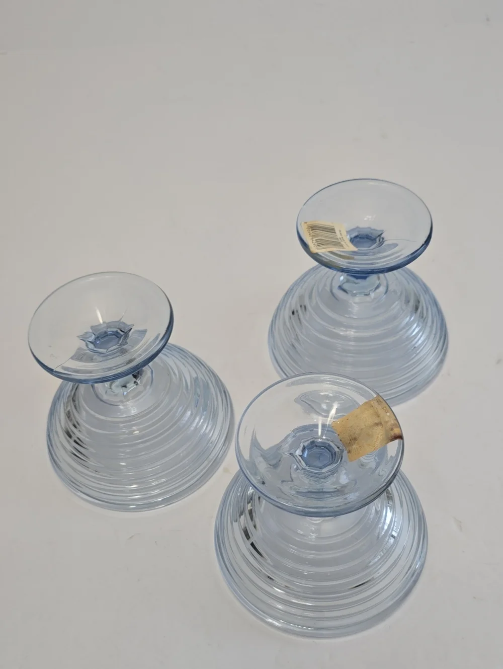 Anchor Hocking Set Of 3 Park Avenue Ice Blue Footed Dessert Bowls Compotes Glass